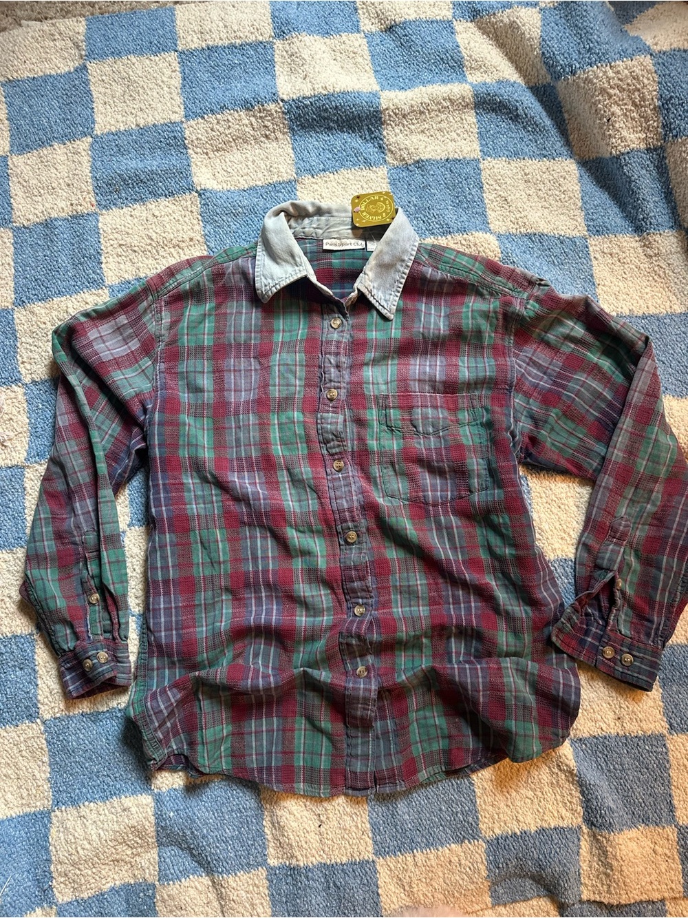 Vintage Plaid Button-Up Shirt in Burgundy and Green